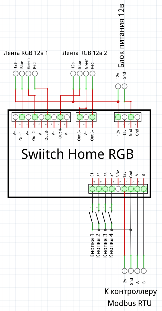 Схема подключения двух RGB светодиодных лент